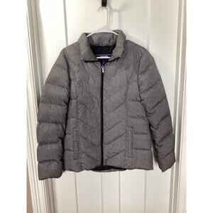 Lands' End Women's Herringbone Quilted Down Puffer Jacket Coat Black White Small